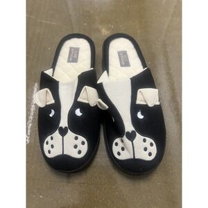 Love @ First Sight French Bulldog Slippers L 8-9 Womens Black White Dog Face